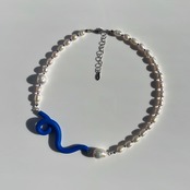 【BLUE】ポリマークレイ 淡水パールネックレス［GSN090-B］