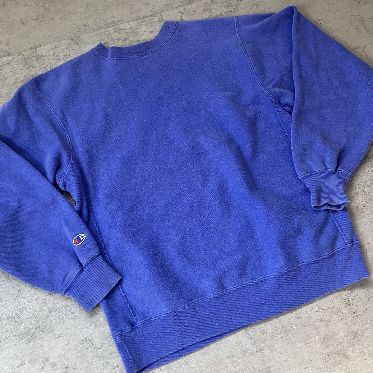 80s〜 USA製 Champion REVERSE WEAVE フェードブルー ロゴ刺繍 XL
