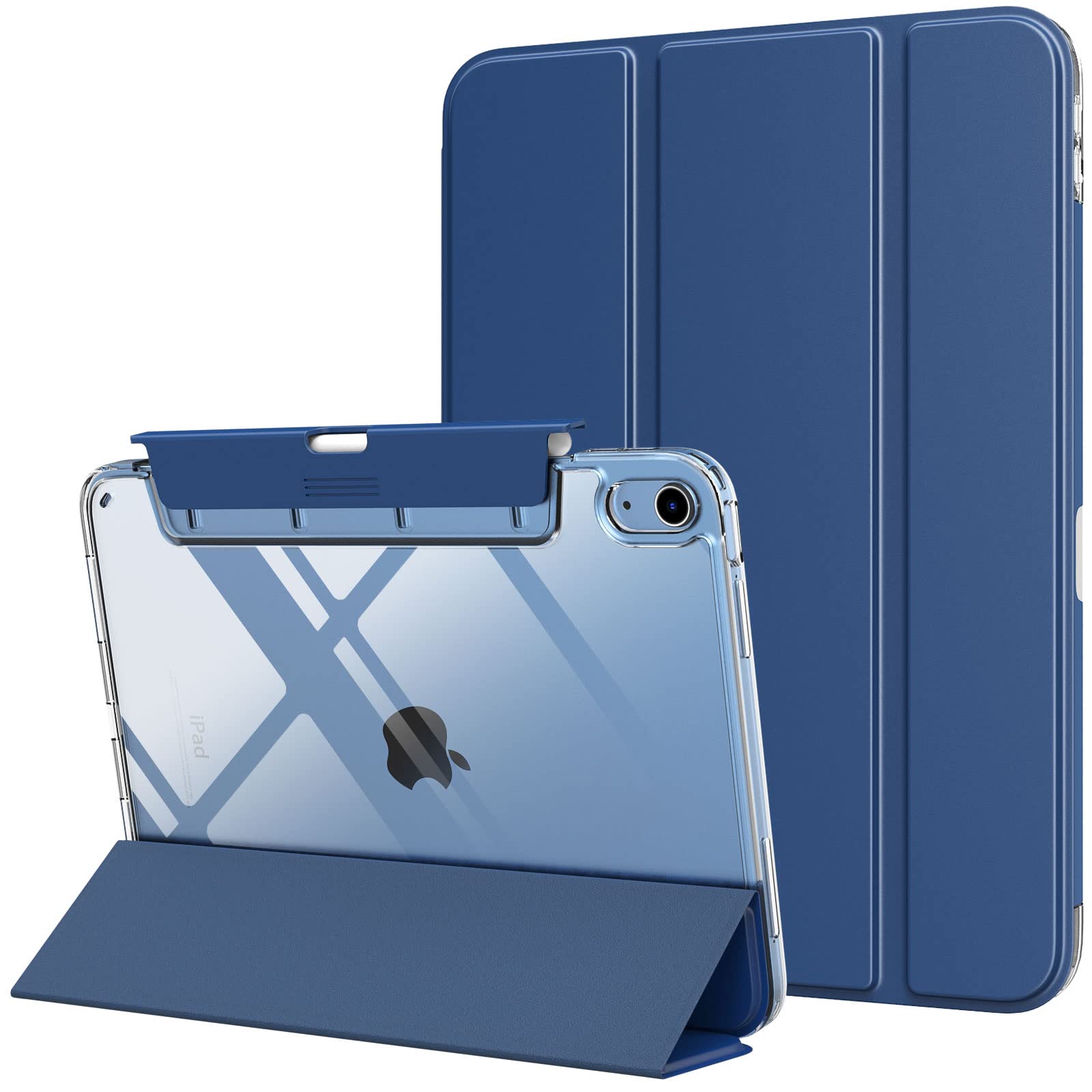 TiMOVO iPad 11世代 (A16) ケース 11インチ iPad 10世代 ケース 10.9インチ あいぱっど 第11/10世代 カバー ApplePencilホルダー付 ペン収納 引出し式 透明バック 薄型 PUレザー キズ防止 三つ折り TPUフレーム PCバック スタンド 衝撃吸収 オートスリープ機能付き 軽量 スマートカバー ネイビーブルー