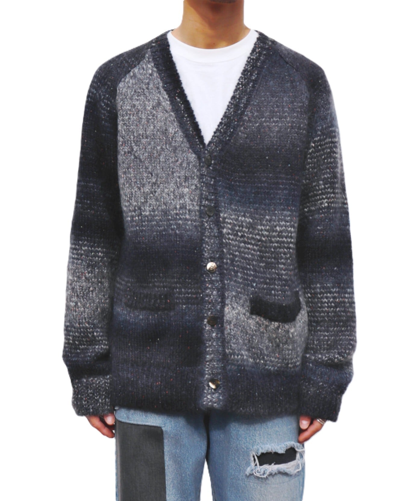 UNUSED / US2530 MOHAIR CARDIGAN (NAVY×GRAY) | AfterSchool