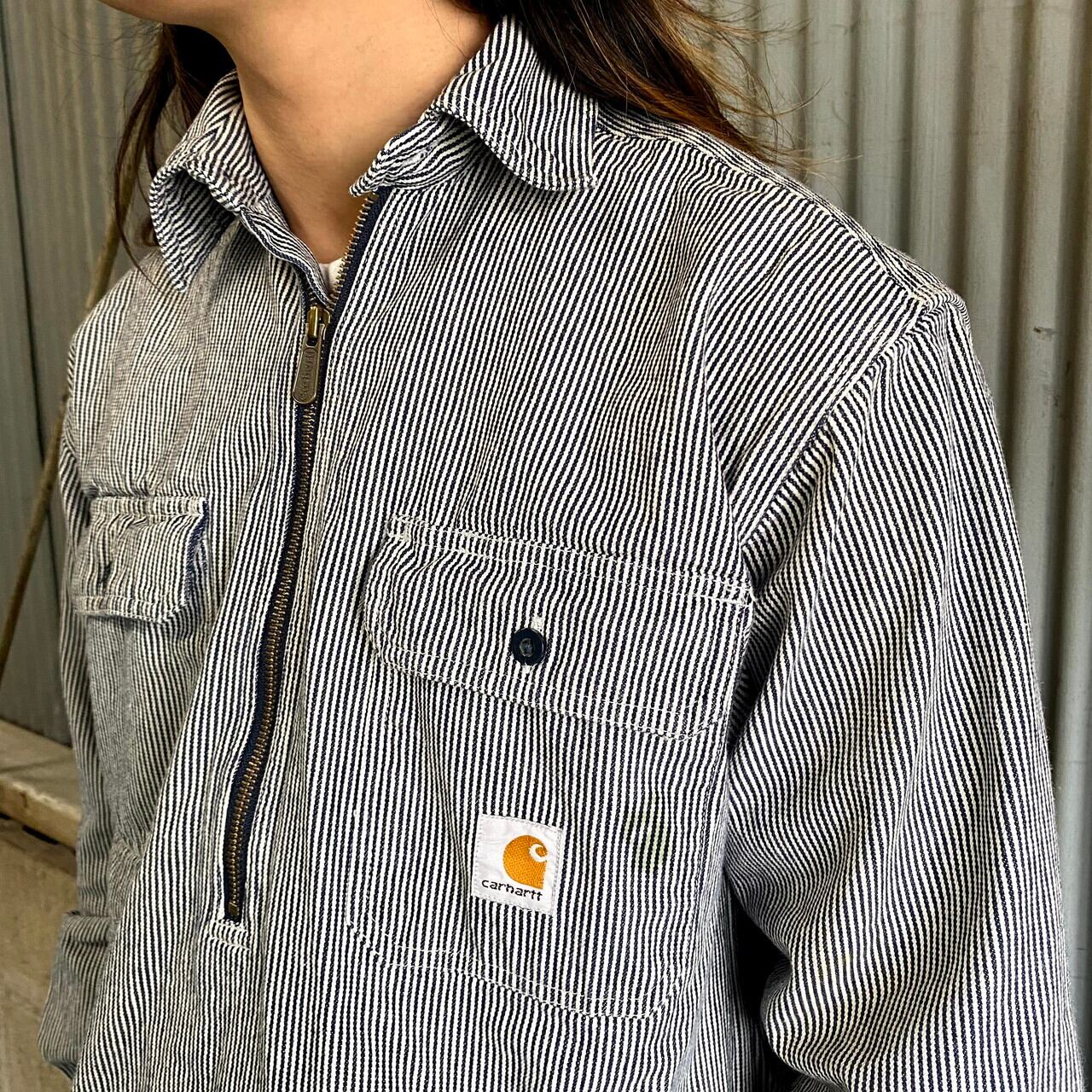 訳あり特価 Carhartt カーハート ヒッコリーストライプ ハーフジップ