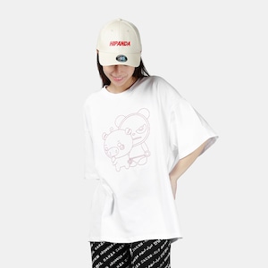 SALE 【HIPANDA ハイパンダ】男女兼用 ビッグシルエット 十二支 亥年 刺繍 Tシャツ UNISEX BIG SILHOUETTE PIG YEAR EMBROIDERY SHORT SLEEVED T-SHIRT / WHITE