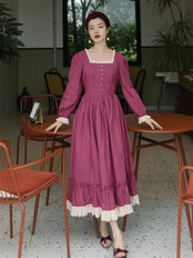 【0184】Waist Ribbon Maxi Length Long Sleeve Dress