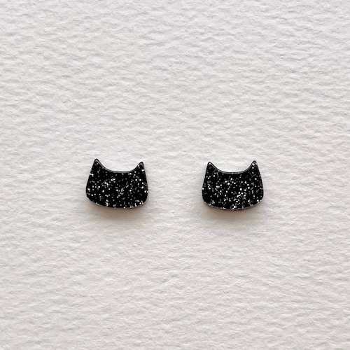 シルバーラメ黒猫　フェイスピアス＆イヤリング