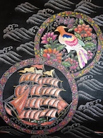 帆船＆鳥日本刺繍名古屋帯 Nagoya obi sash (Japanese embroidery satlboat)　　