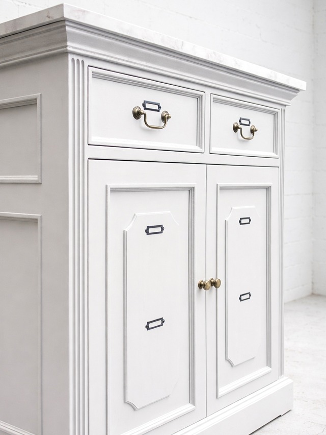 両面化粧間仕切り兼収納キャビネット (大理石天板・アンティーク調家具)W900 輸入住宅向け家具