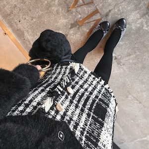 french style black high-waist tweed midi skirt(2type)<sk2956>