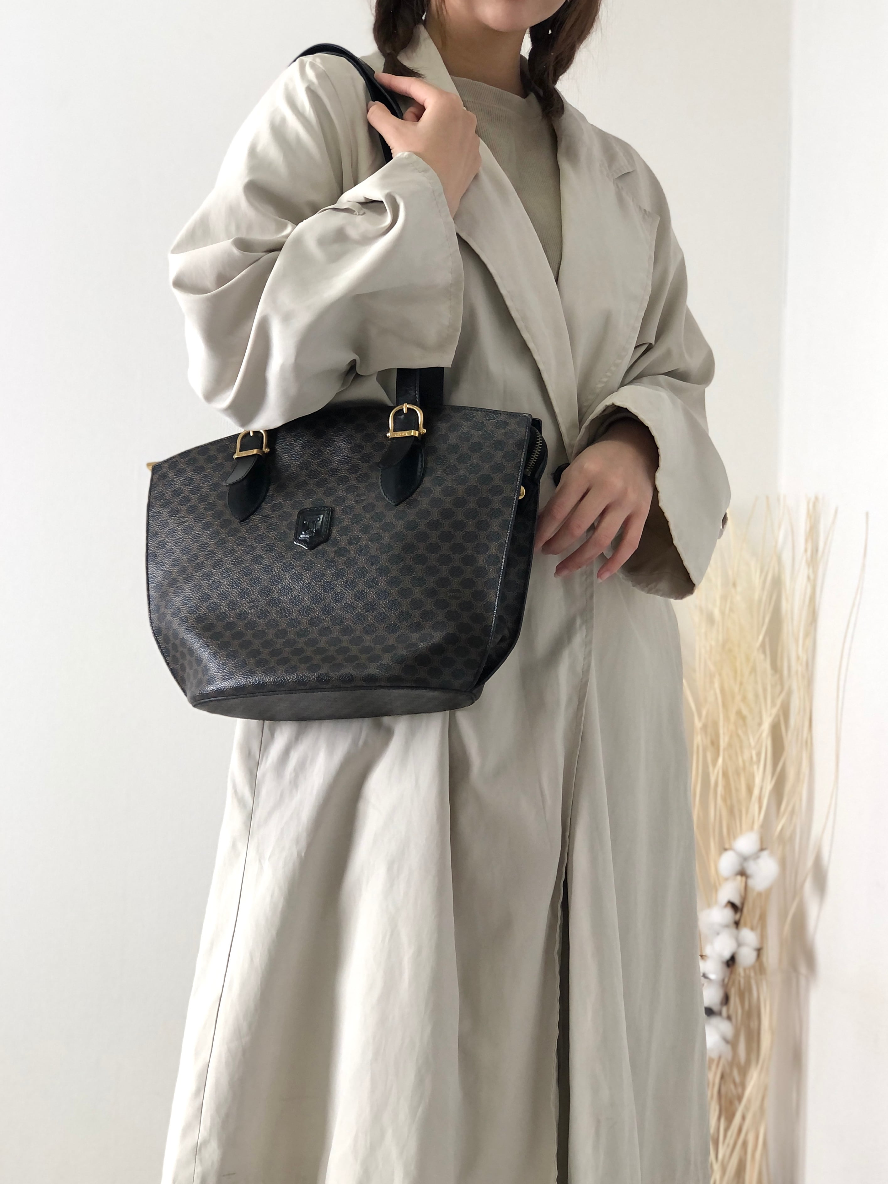 CELINE セリーヌ マカダム ブラゾン型押し レザー トートバッグ ハンドバッグ ブラック vintage ヴィンテージ オールド zfdxbh  | VintageShop solo powered by BASE