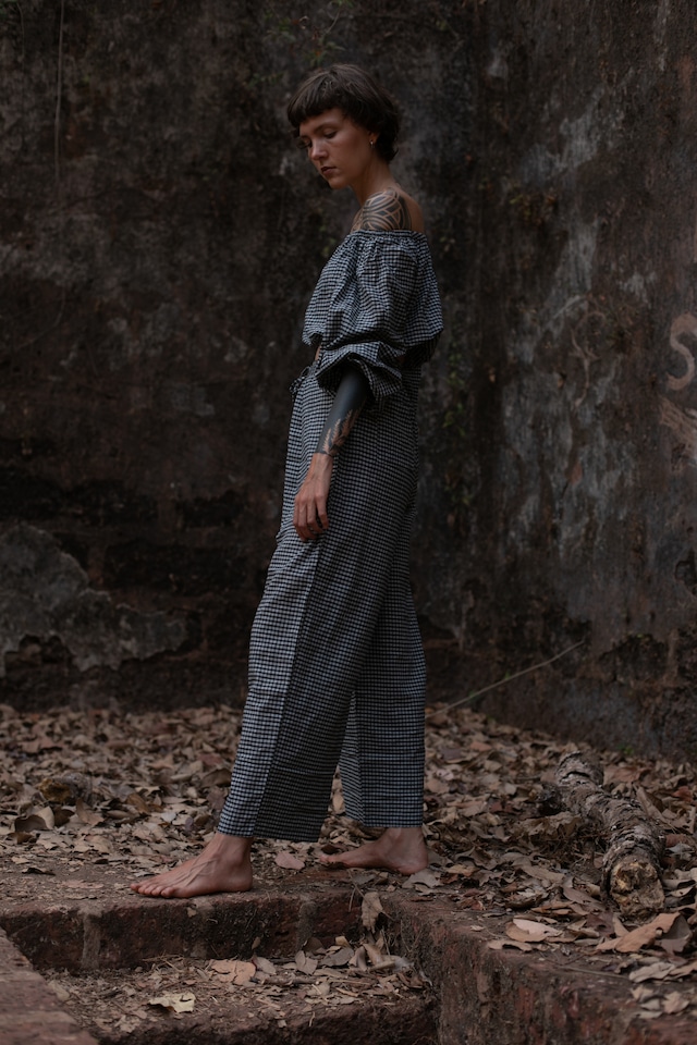 Handloom Cotton Check Wide Pants