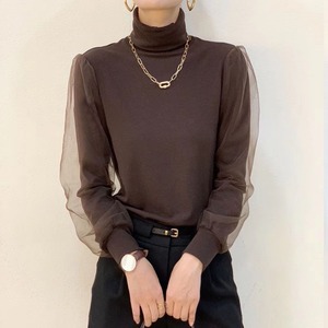 mesh sleeves high neck tops (4color) <t737>