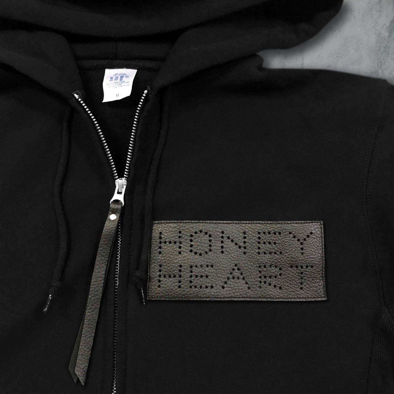 レザーパッチワーク フルジップパーカー ユニセックス対応（Black