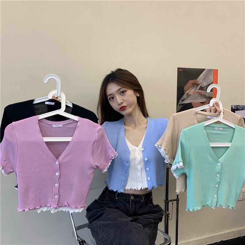 Tシャツ サマー薄手ショートハイウェストニットトップス 夏物 YY-ファッション11087717227