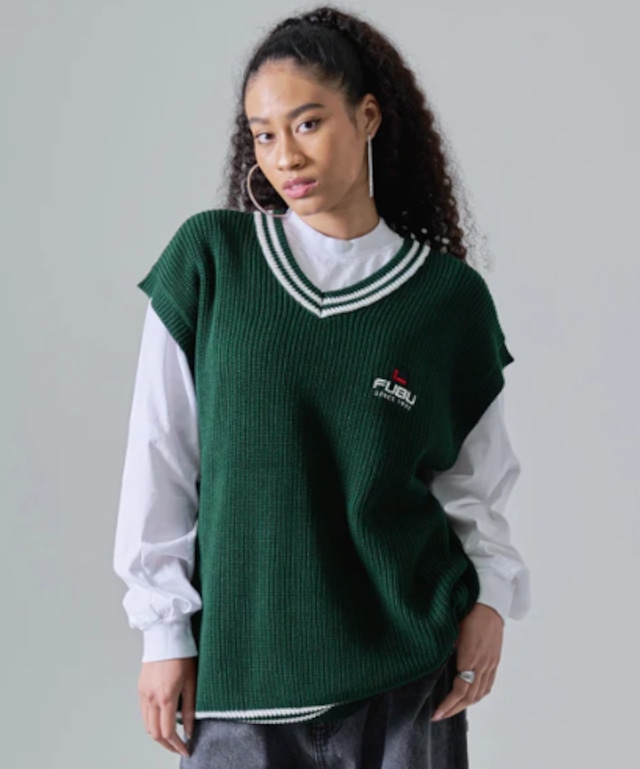 FUBU closing　FW　LOGO　KNIT　VEST 　GREEN