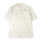 PAPAS+ パパスプラス アニマル刺繍入り 鹿の子 半袖 ポロシャツ M /白 ホワイト/メンズ/日本製