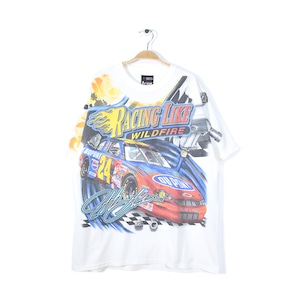 00s ナスカー ジェフゴードン ビッグプリント Ｔシャツ 白 NASCAR JEFF GORDON サイズL 古着 @BZ0152