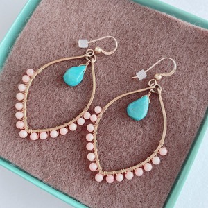 35%OFF【Bella Anela Jewelry】14kgf　ピーチコーラル＆ターコイズ　ピアス