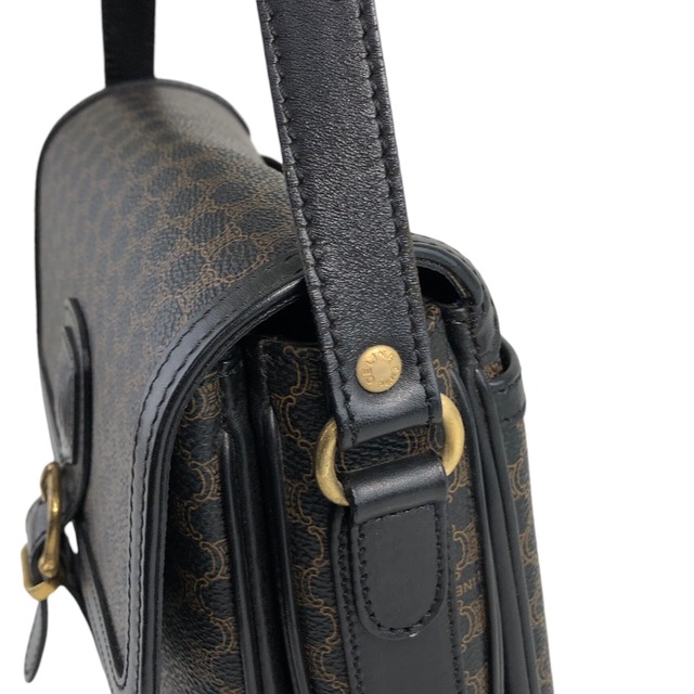 CELINE セリーヌ マカダム ショルダーバッグ ブラック ロゴ型押し フロントバックル PVC レザー vintage ヴィンテージ オールド c6s8tw