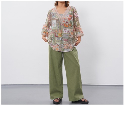 SALE！ストレッチコットン イージーワイドパンツ/M～L/ブラック