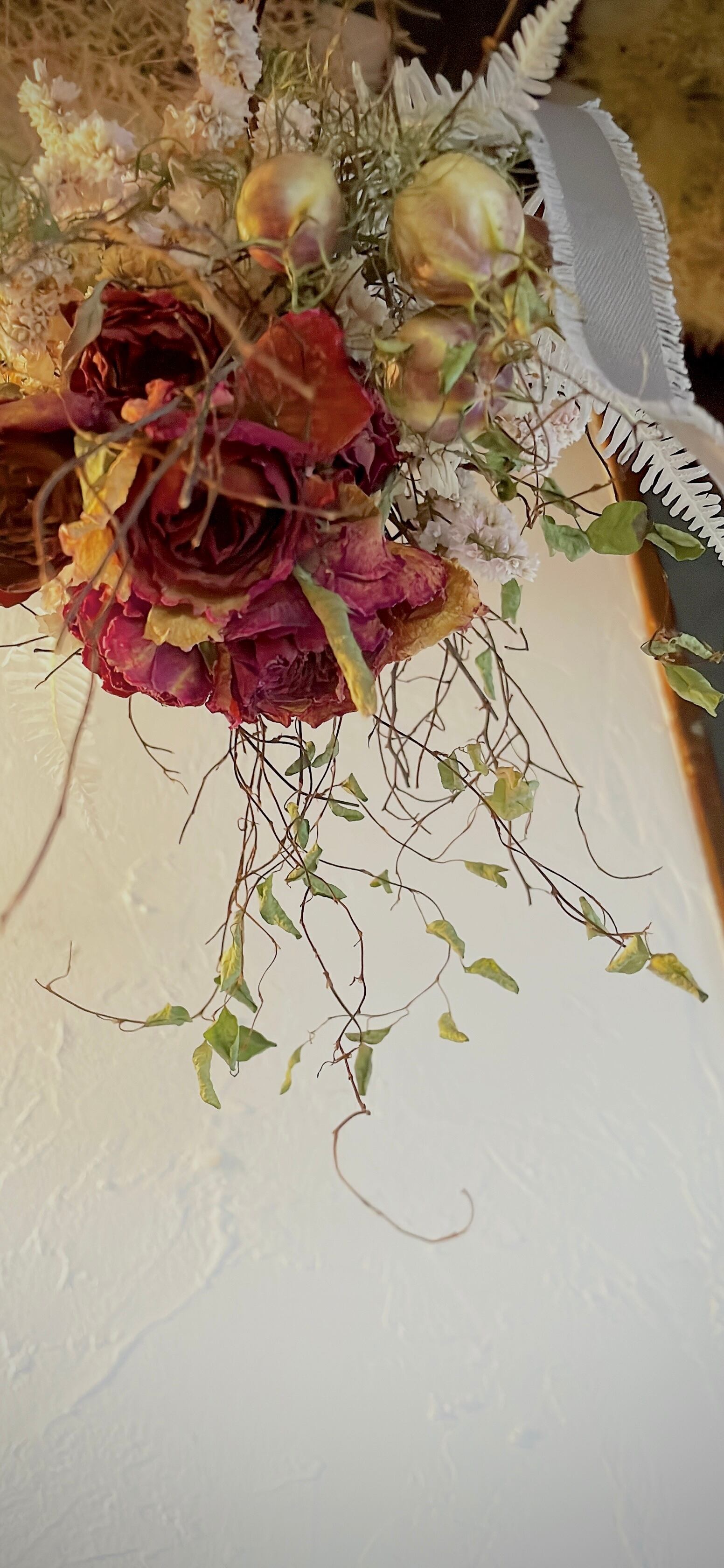 ドライフラワーのスワッグM ver.459〜*Yellow navy*〜 動きある、バラとニゲラのアンティークフライングブーケ◯ドライ