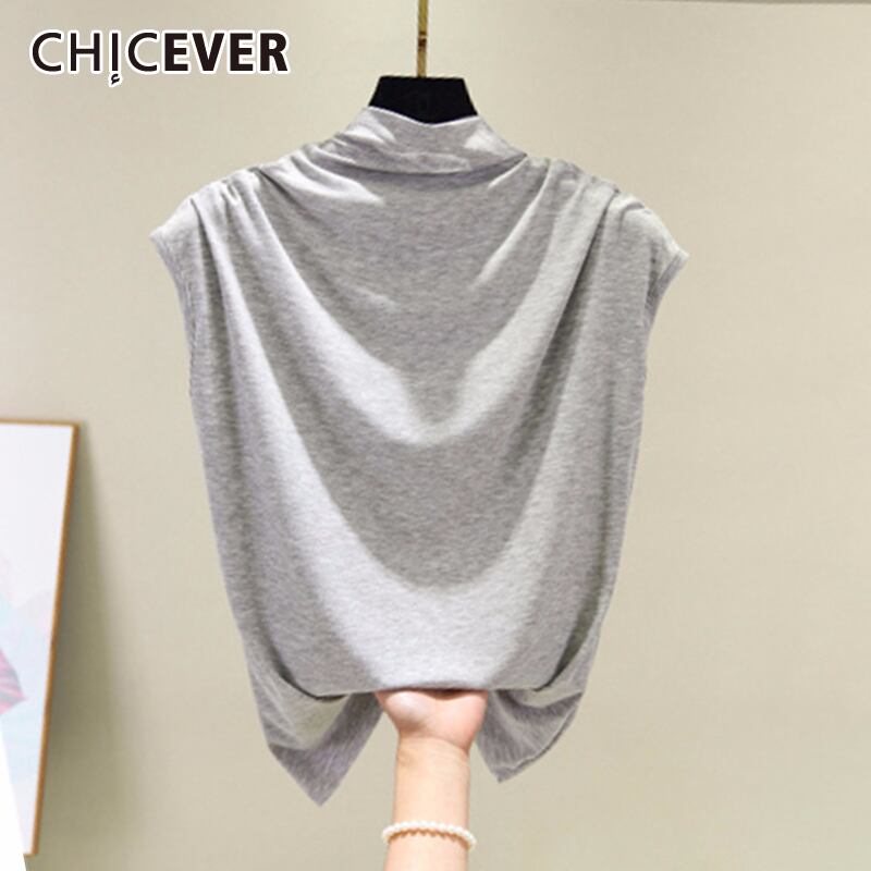 CHICEVERスリムレディースTシャツタートルネックノースリーブプラスサイズトップス2020ミニマリスト 大きめサイズ 6base517261614719