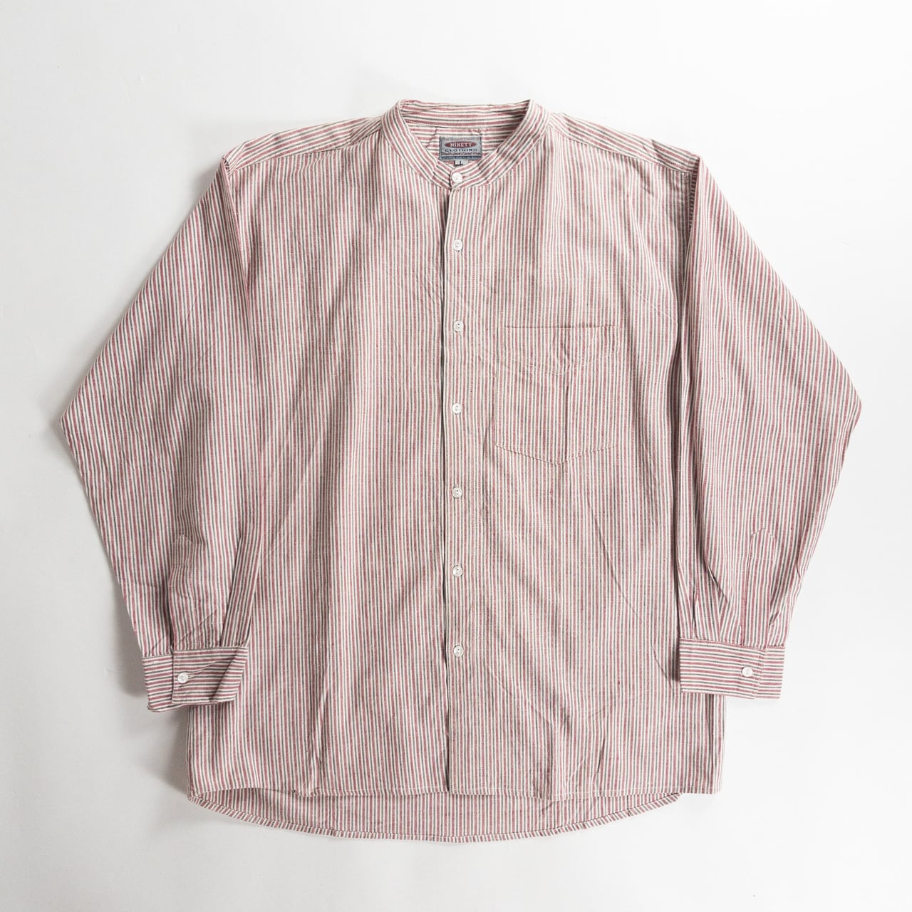 1990s "Euro Vintage" Red × Gray Stripe Collarless Shirt