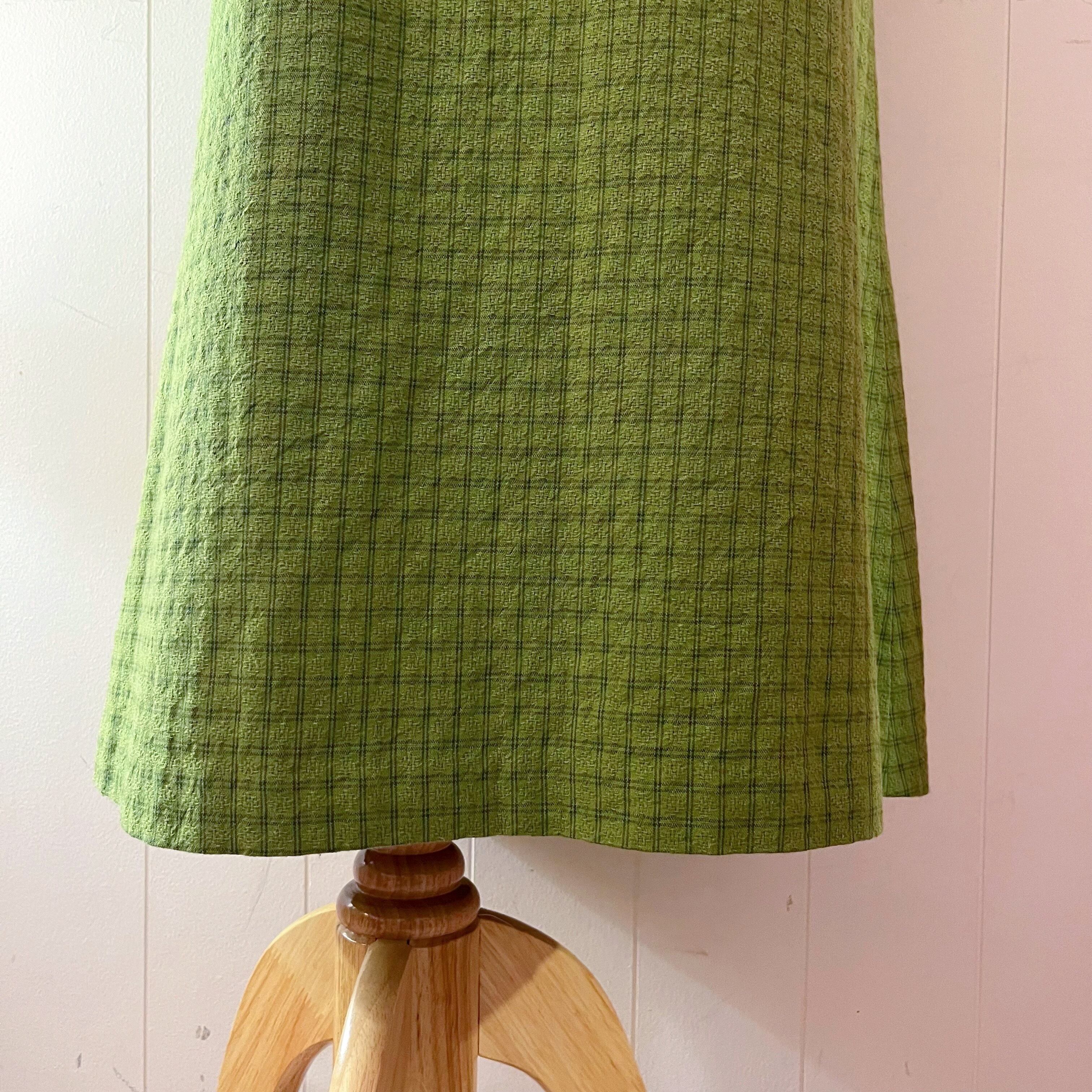 light green check long skirt