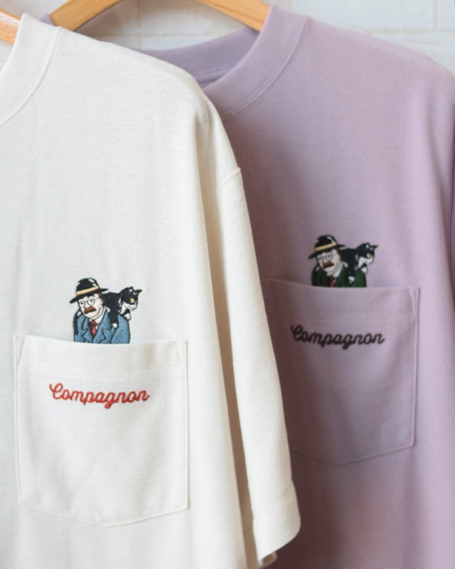 【Select】涼感！梨地ポケット ネコおじ柄 刺繍Tシャツ (260878)