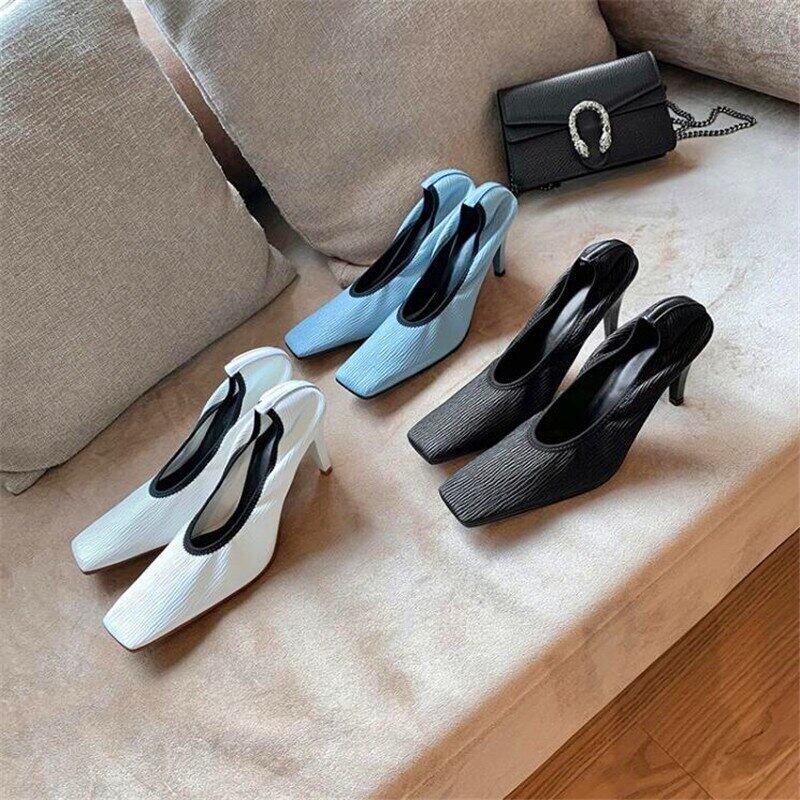 【新作】【送料無料】 春秋レディースハイヒールスクエアヘッドパンプスハイヒールブラックブルーベージュファッションINSスタイルパーティーハイヒール 靴 シューズ スプリング 春物 オータム 秋物 スクウェア 10b331608350454