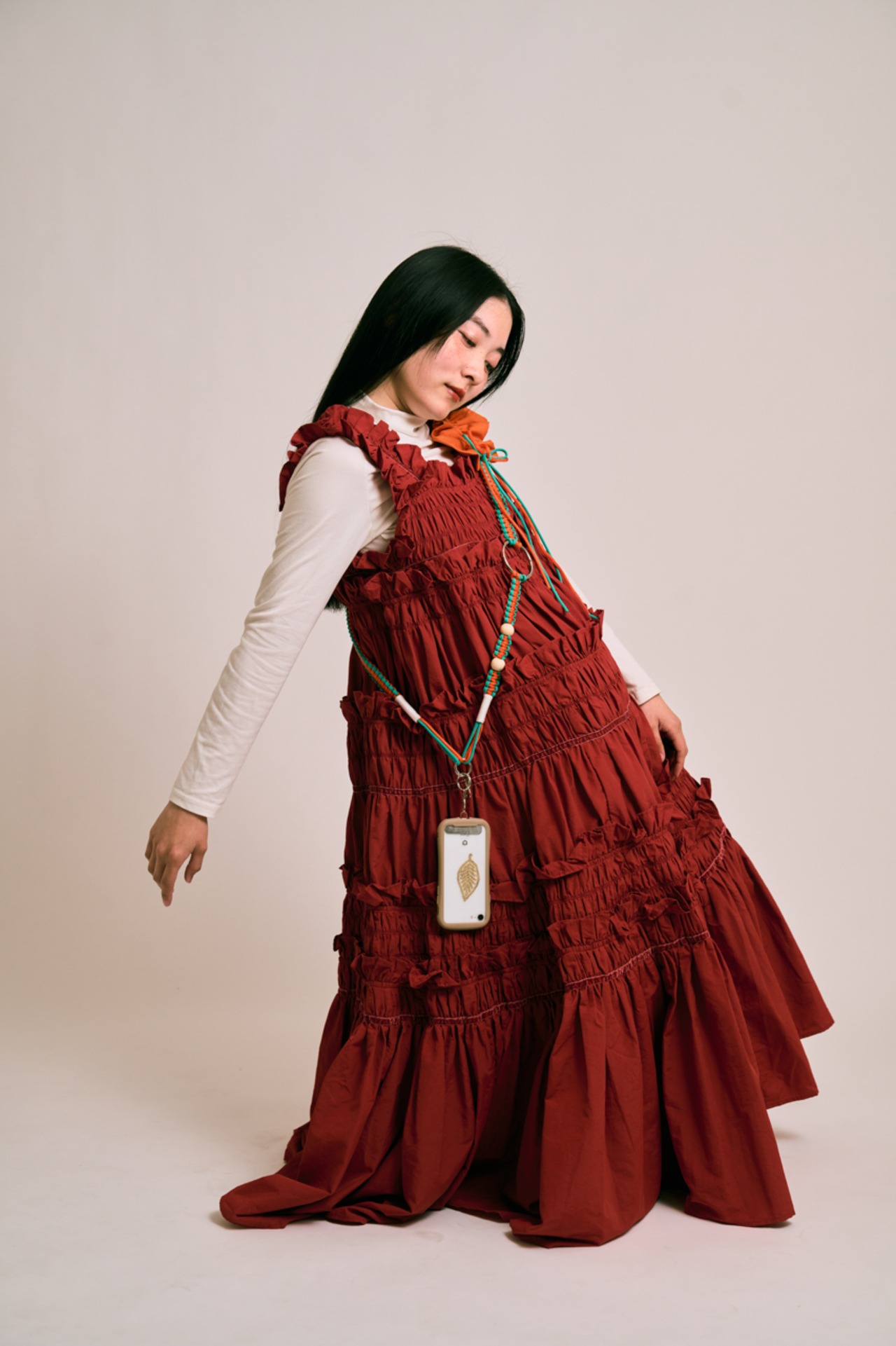 bi-tone frill strap Orange×Mint