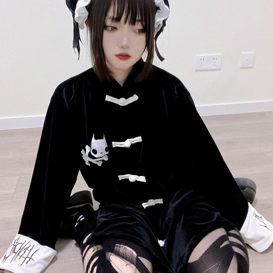 ゴスロリ通販 With U 地雷系 チャイナ風 ジャケット 羽織り 長袖 コート ベルベット 中華服 ダークファッション