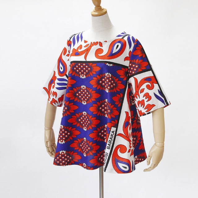 カンガのボートネックブラウス｜フレア型 アフリカ布 服 カンガ服