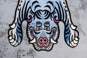 Tibetan Tiger Rug 《Lサイズ•シルク•オリジナル1•ブルー195》チベタンタイガーラグ