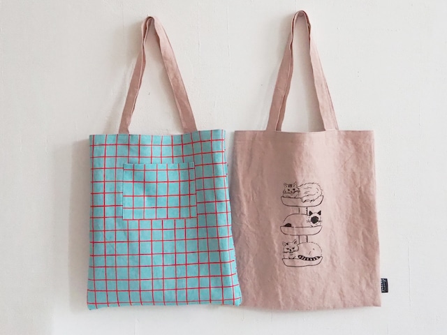 リバーシブルトートBAG「Tower (pink × blue check)」