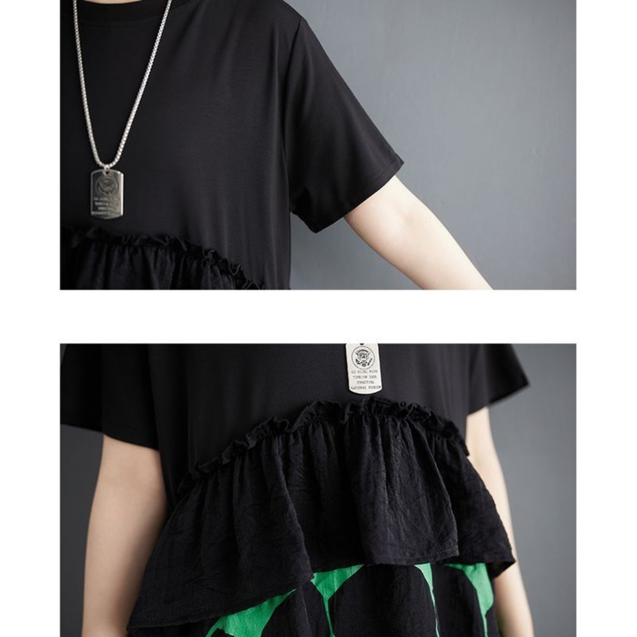 ドット柄 切替 アシンメントリーワンピース  30008