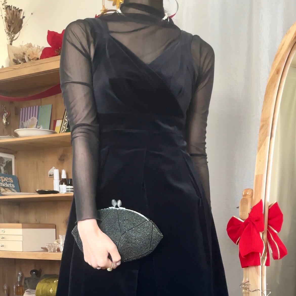 キャミソールベロアドレス ブラック