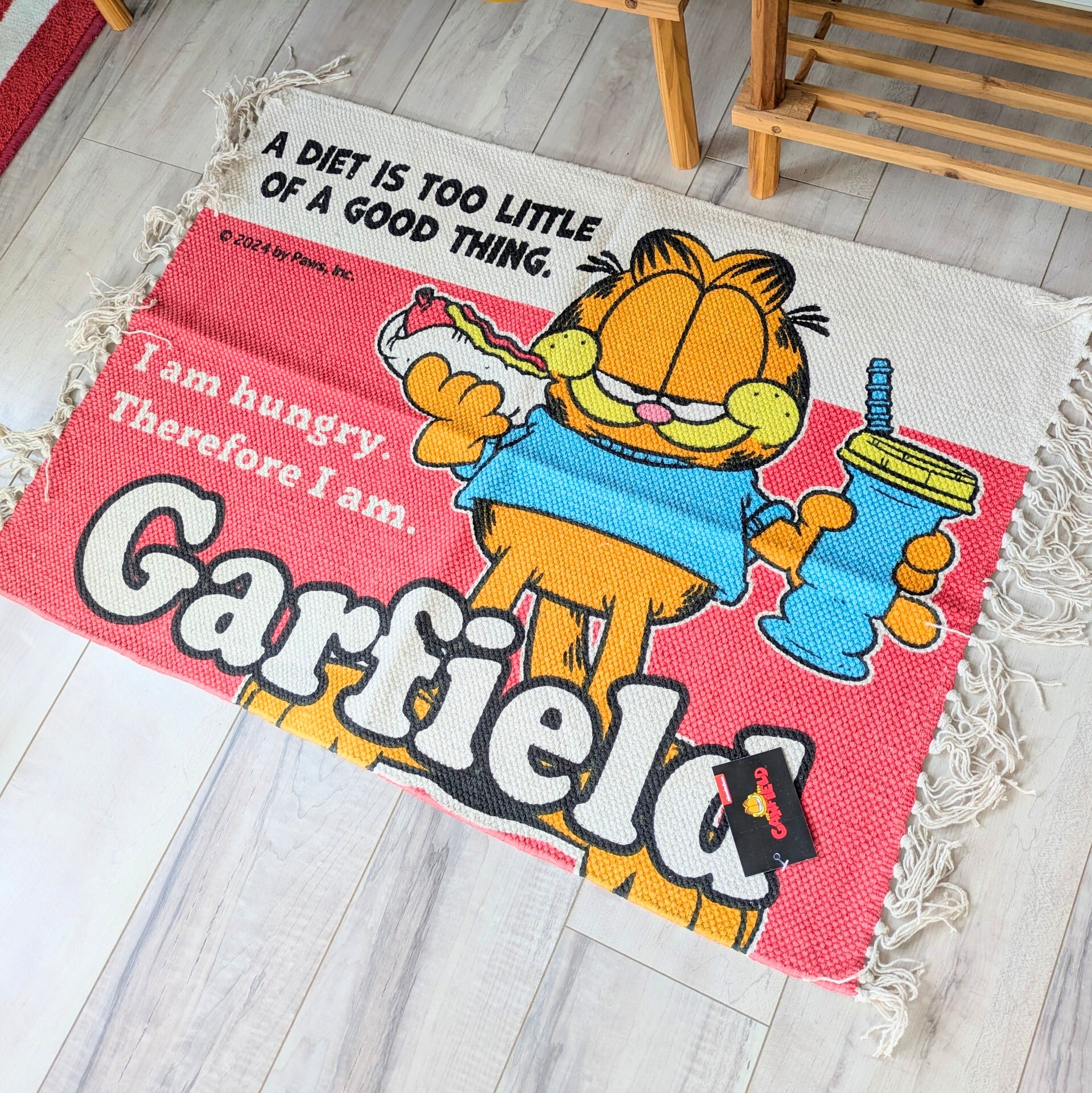 【 Garfield ( ガーフィールド ) 】『I am hungry Therefore I am.』COTTON MAT /  コットンマット/ Floor Mat / フロアマット〚アメリカン雑貨 アメトイ〛