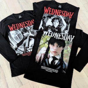 【 Wednesday / ウェンズデー 】チェロ演奏ver. ロングTシャツ / ADAMSFAMILY / ジェナ・オルテガ 〚アメリカン雑貨 アメトイ〛