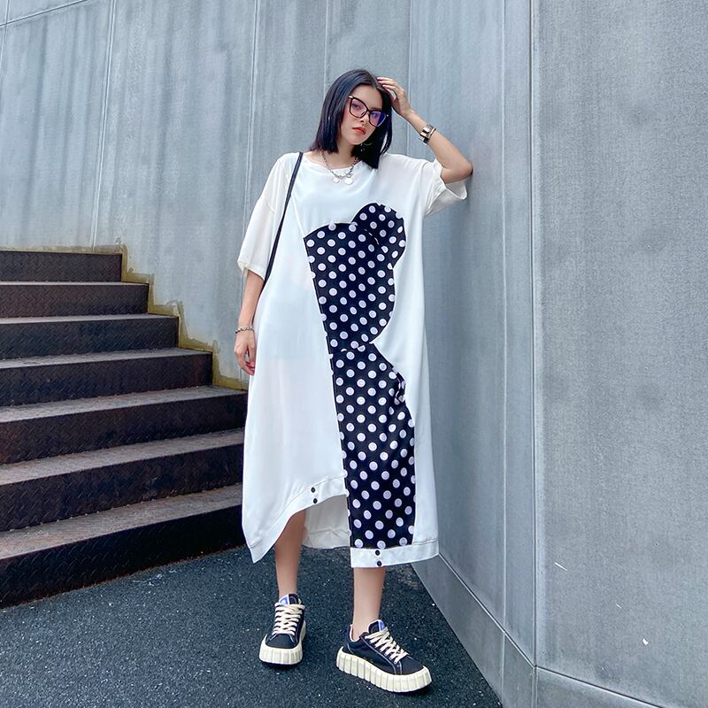 サマードレス ワンピース 薄手水玉Tシャツ スカート レッド 大きめサイズ 夏物 ラブタオタオダレンハウス91939348233