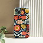 受注生産 iPhoneケース 魚と花のブルー民芸柄｜魚モチーフ FMSY090C