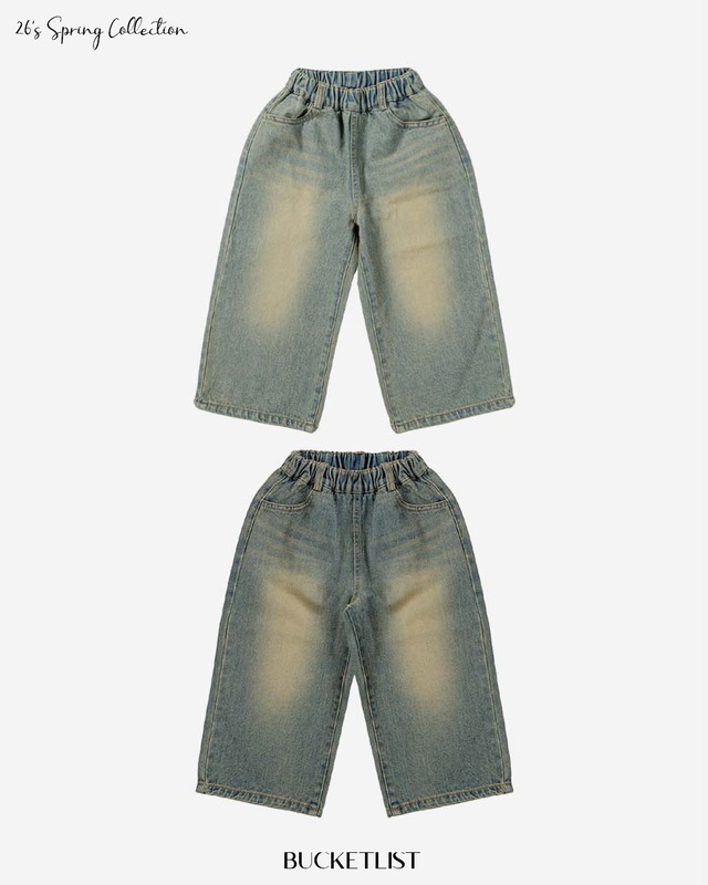 【取寄】bucket list｜cat brush denim pants｜キャットブラシデニムパンツ｜S-JXL｜kids&jr｜26 spring