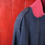 90s POLO RALPH LAUREN ハーフジップスウェット 赤×ネイビー エポレット 金ボタン