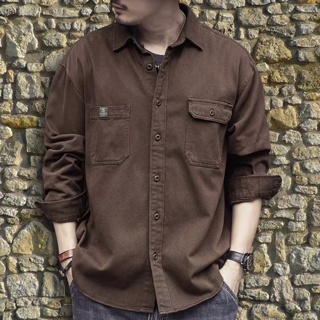 パッチポケット 長袖 オーバーサイズ シャツ 3 カラー H00107