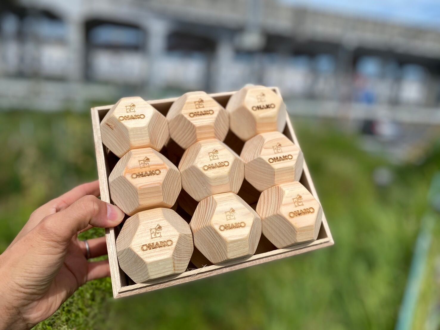 脳トレ積み木ブロックOHAKO 18個 国産ヒノキの18面体 脳トレ積み木