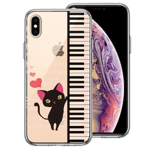 【即納】スマホケース 可愛い iPhoneX/XS 黒猫 ピアノ ハート アニマル お洒落  クリアケース 透明 人気 ねこ 動物