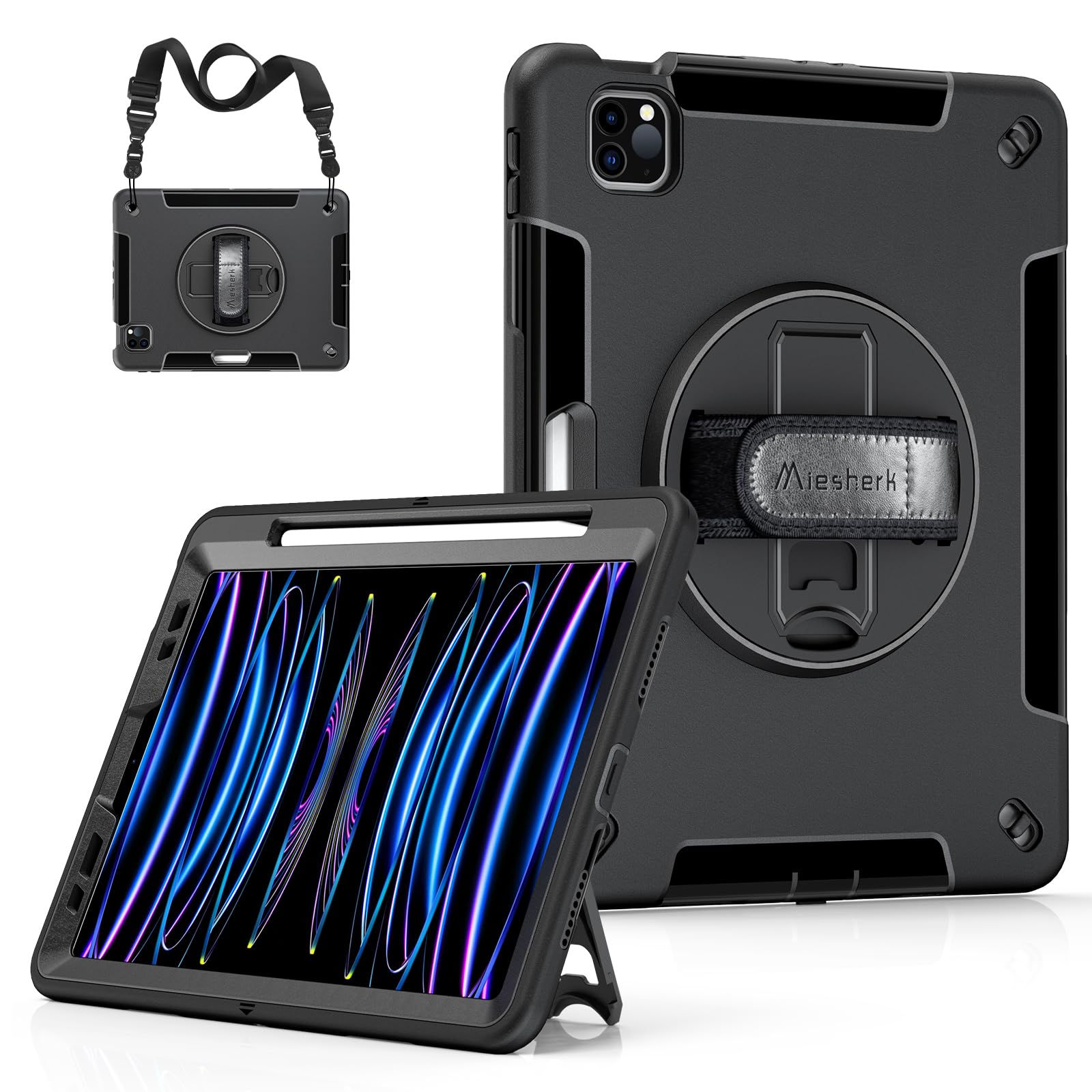 Miesherk iPad Air 第5世代/第4世代 ケース 10.9 インチに対応 ipad pro 11インチ 第4/3/2世代に通用 耐衝撃 ケース,ブラック