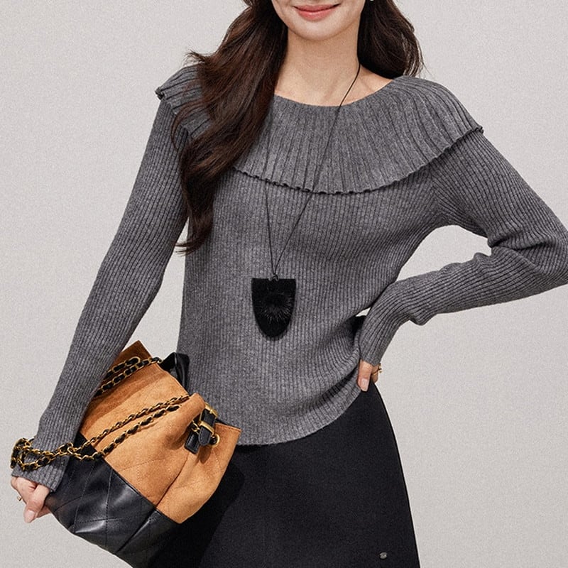 wrap-collar simple knit m1236