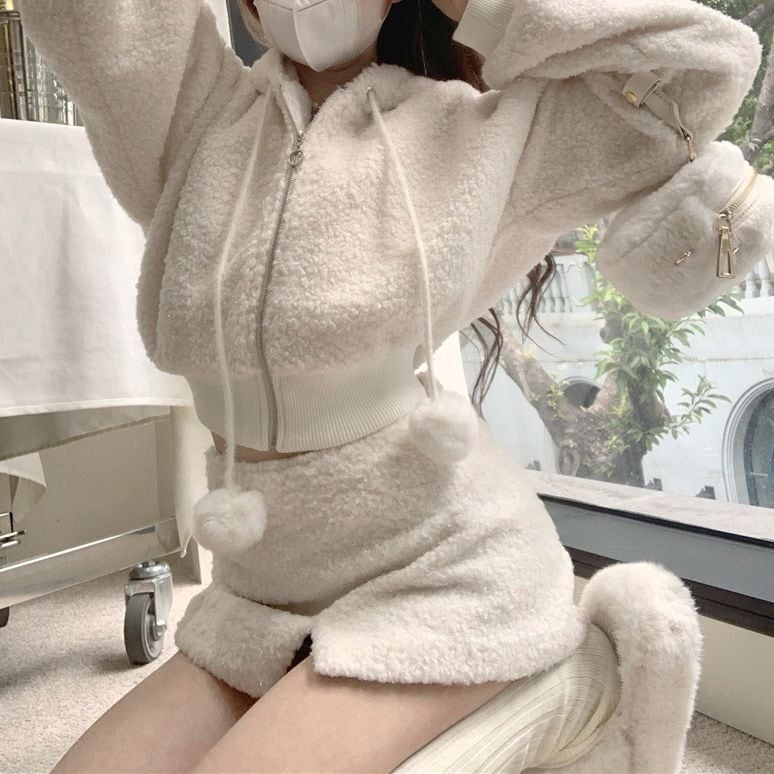 セットアップ 2点セット ボア パーカー ジャケット ミニスカート ハイ