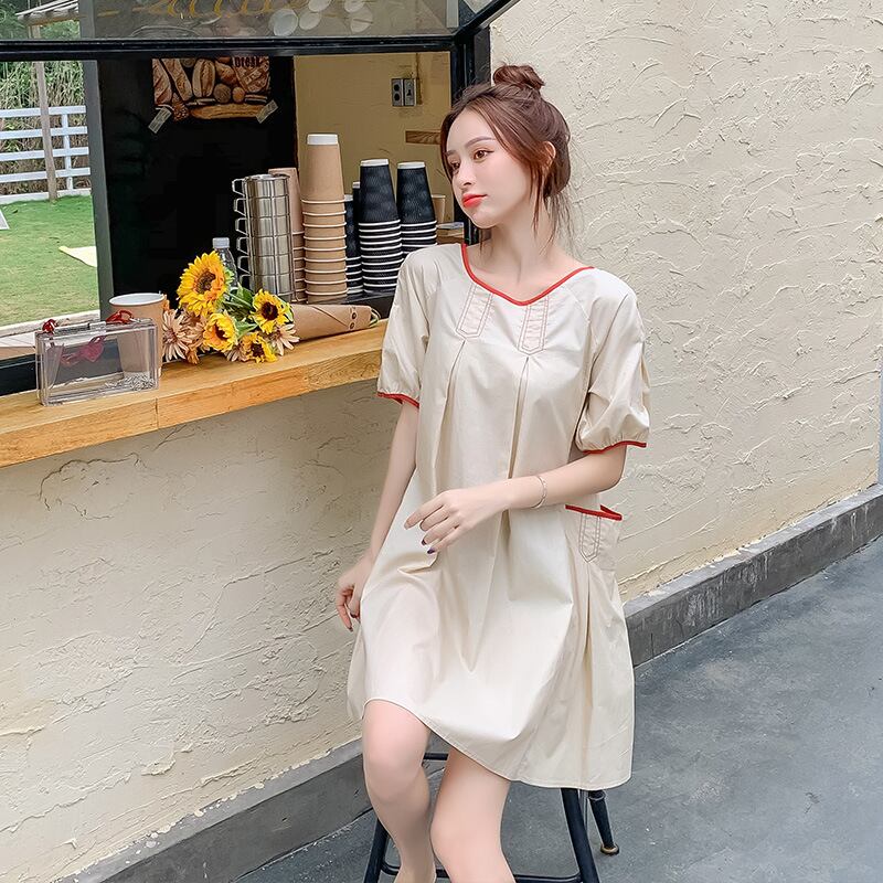 【新作】【送料無料】 マタニティウェア2020夏の新しいスタイルの綿とリネンの大きなポケットルーズドレスミドルレングスファッションマタニティドレス-アリババ コットン サマー 夏物 expec216287334183
