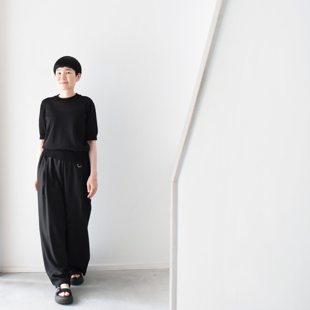 半袖丸首サマーニット：黒［NT63HSBK］ | skep-online shop