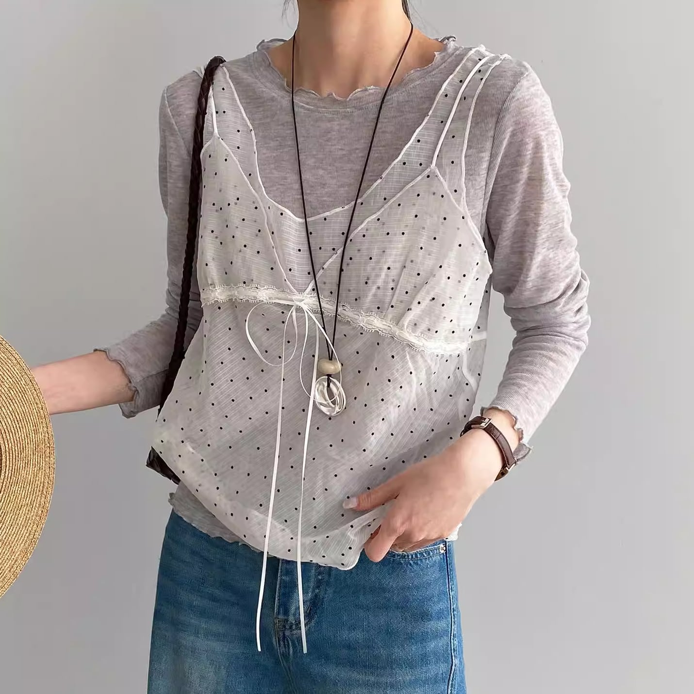 dot sleeveless top 14295